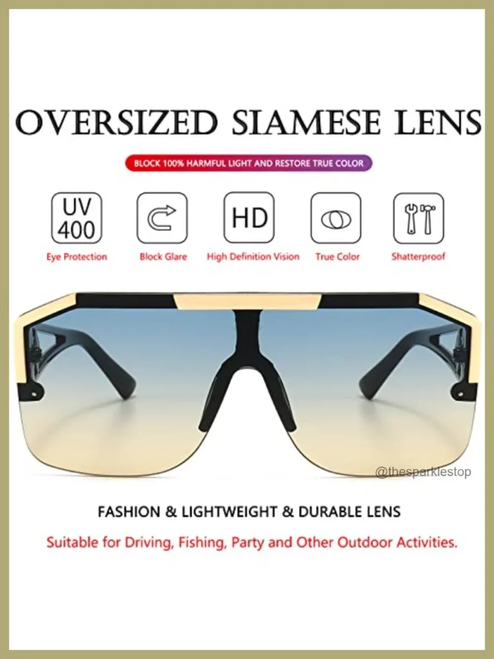 Vintage Oversized Square Shield Sunglasses Metal Frame Unisex Retro UV